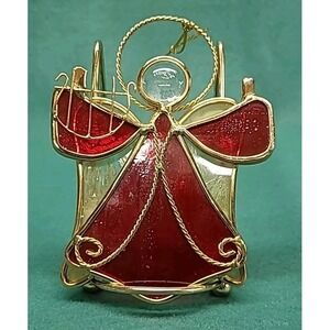 Christmas Tree Ornament Red Angel‎ Vintage Stained Glass Suncatcher